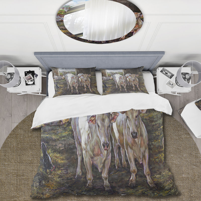 Two Cows In The Stable - Ensemble de housse de couette Farmhouse - Microfibre de polyester