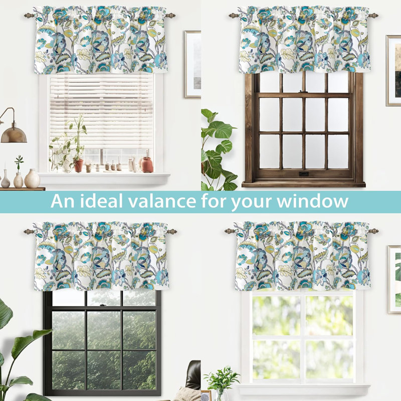 Akinruntan 2 Pack Floral Kitchen Valance Tailored 52" Window Valance in Gray/Green
