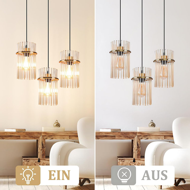 3-Light Cylinder Kitchen Island Pendant, Gold