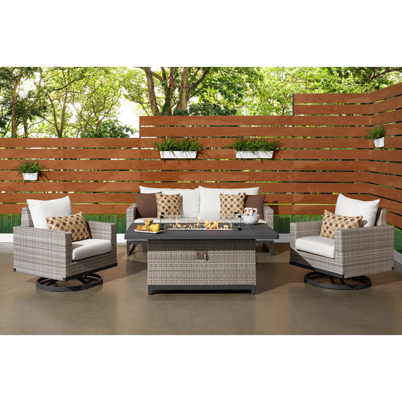 Milo Motion 4 Piece Rattan Sunbrella Sofa Set with Cushions, Canvas Spa Sunbrella® Canvas, Gray
