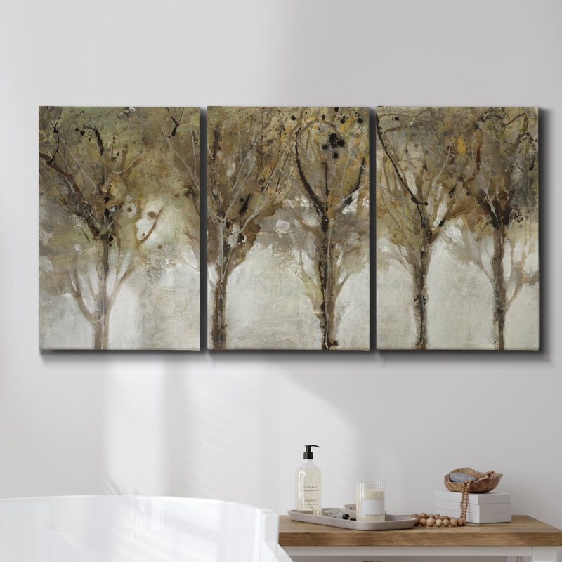 «Vessels And Blooms Blues On Canvas», reproduction de 3 pièces, H 60 po x l 120 po x P 2 po