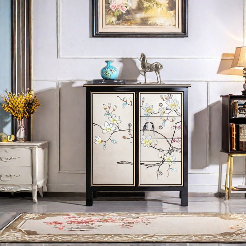 Hand-Painted Cabinet with Birch Frame