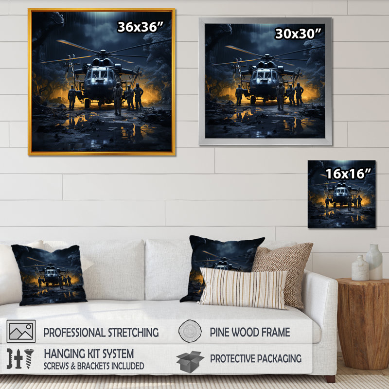 War Helopter Silent Guardians sur toile, H 24 po x l 24 po x P 1 po, Cadre flottant noir