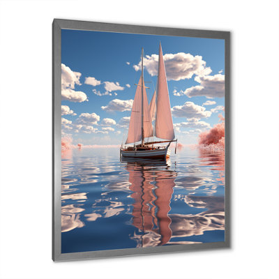Voilier rose pastel, coucher de soleil, réflexion I sur toile