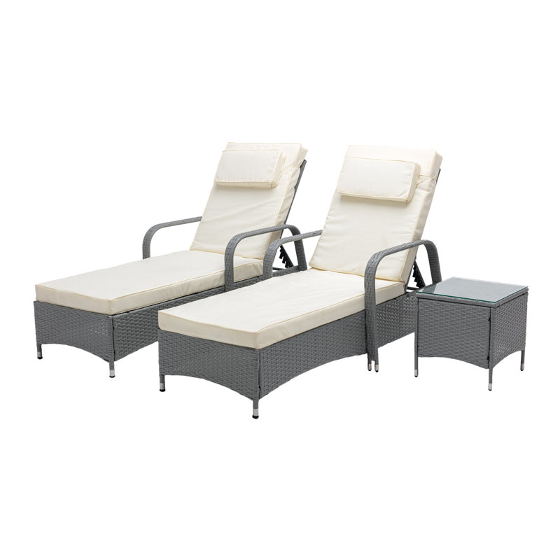 Aeri 793.55cm Long Reclining Double Chaise with Cushions and Table, Grey