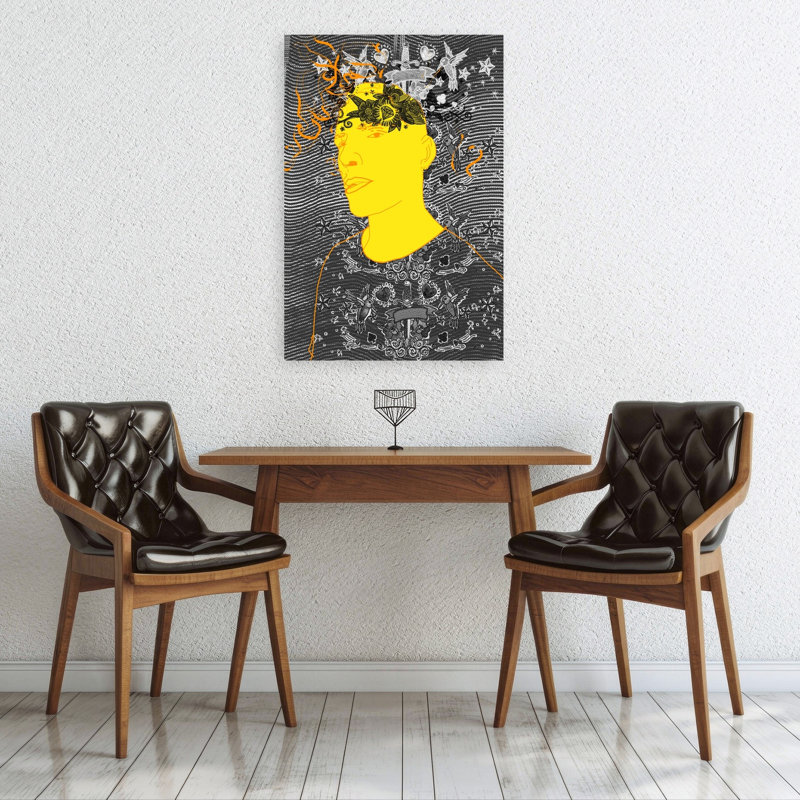 «Yellow Man Creative Mind», abstrait, contemporain, colibri, oiseau, fleur, impression d'art mural, 36" H x 24" W