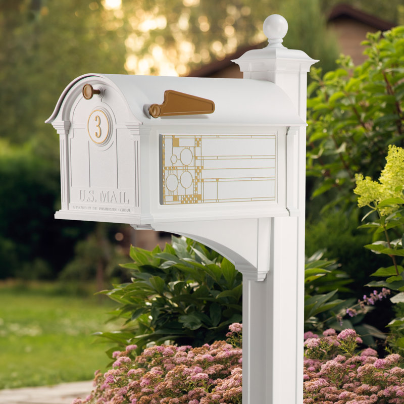 Paquet: boîte aux lettres Frank Lloyd Wright Coonley # 2 de la boîte aux lettres Balmoral (boîte aux lettres Balmoral, poteau, médaillon de porte personnalisé, côtés Coonley non personnalisés)