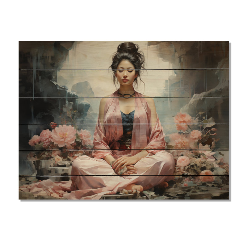 Art asiatique, bodhisattva Grace II sur bois, H 10 po x l 20 po x P 0,78 po