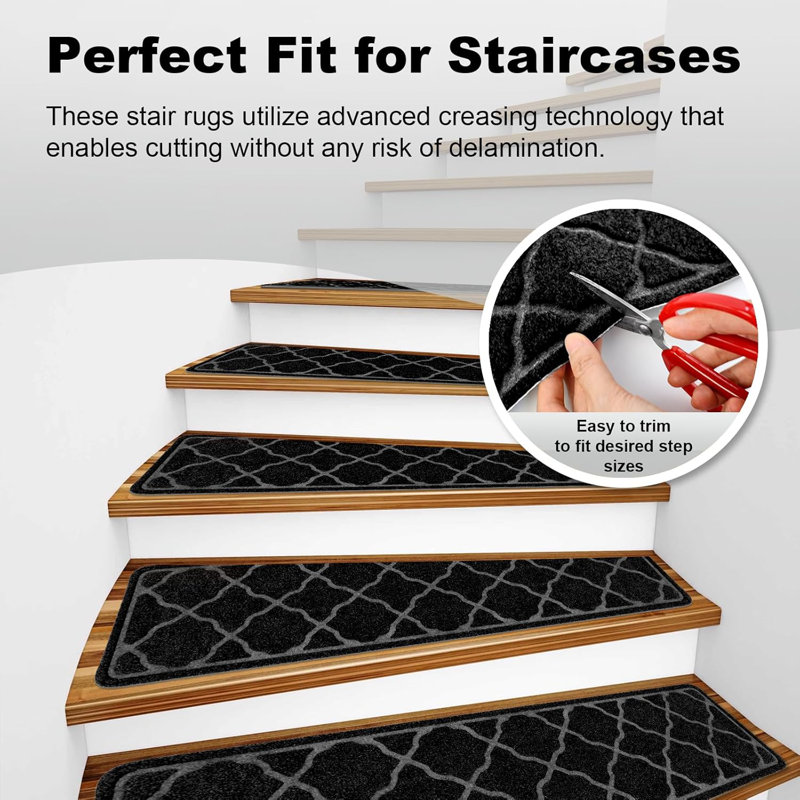 Tapis d'escalier antidérapant pour marches en bois d'intérieur, 15 paquets, noir