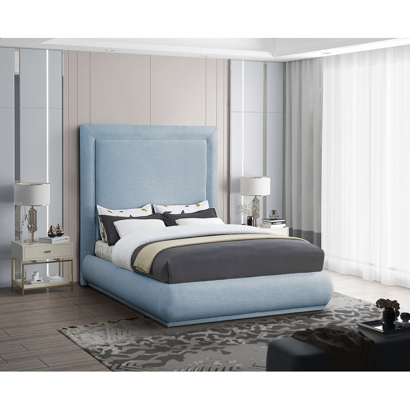 Prudhoe Upholstered Platform Bed, Queen, Light Blue Linen Textured Fabric