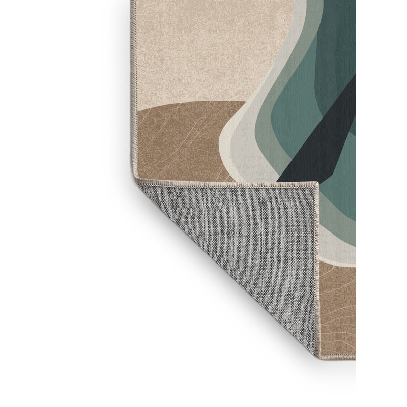 Tapis géométrique beige lavable à la machine Panameno, 7 x 10