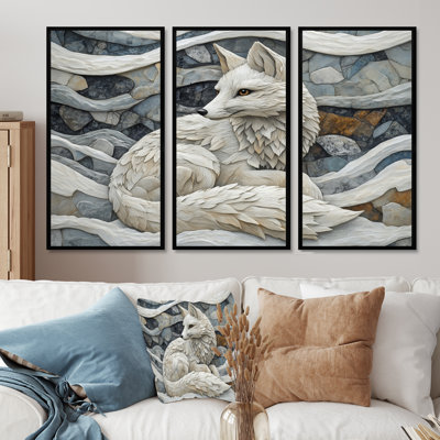 Ensemble de salon art mural blanc avec renard arctique blanc au Yukon III