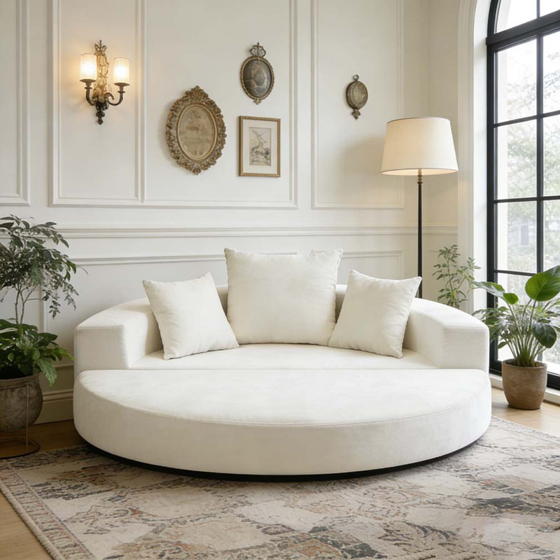 Canapé-lit convertible, multifonctionnel, lit circulaire, futon réglable, Beige