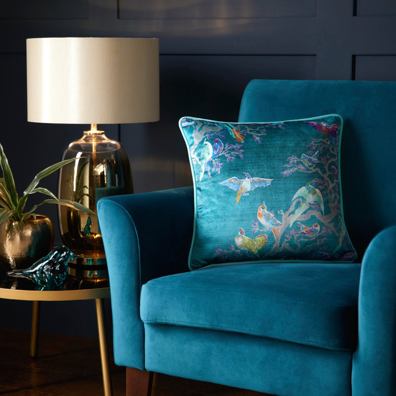 Birdity Absurdity Square Scatter Cushion with Filling, Blue
