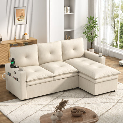 81" Sleeper Sofa Bed with Pull Out Couch & Reversible Storage Chaise, Convertible Sectional Sofa Bed with 5-Level Adjustable Backrest & USB Ports, Cloud Comfy Chenille Couch for Small Space Living Room
