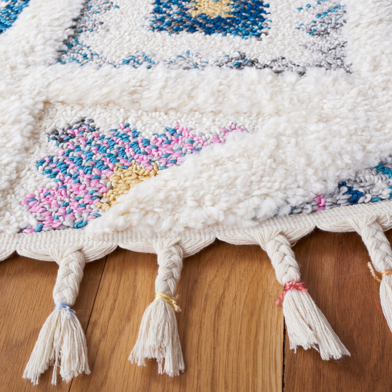 Tapis marocain à performance à poils longs Moroccan, Rond 6 pi 7 po