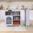 56.3" Rubber Wood Island Countertop Kitchen Cart With Power Outlets And LED Lights-1293894624
