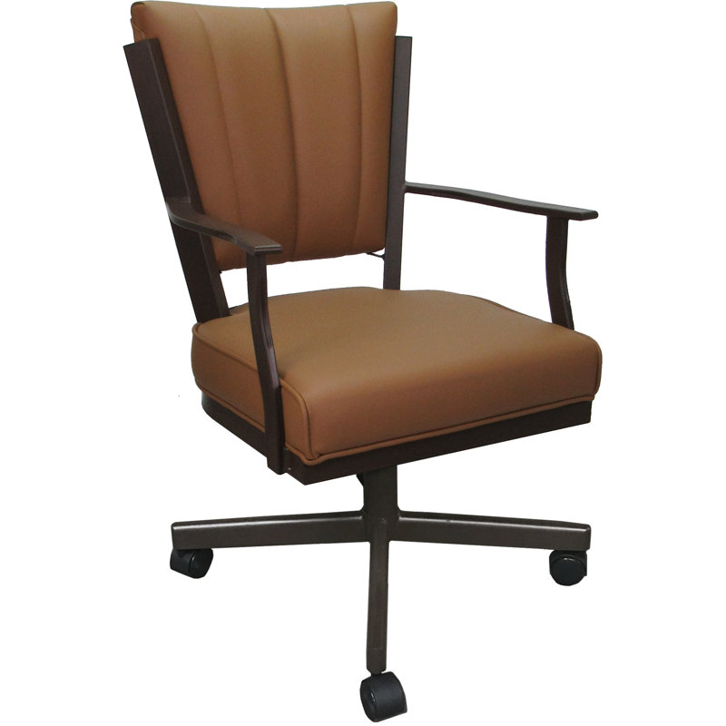 Leather Dining Caster Chair Swivel Tilt, Brown, Brown