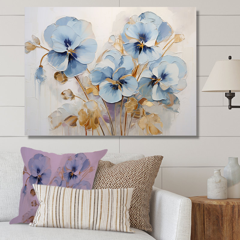 «Blue and Gold Minimalisme Pansy Delight» sur impression sur toile, Toile tendue, H 16 po x l 32 po x P 1 po