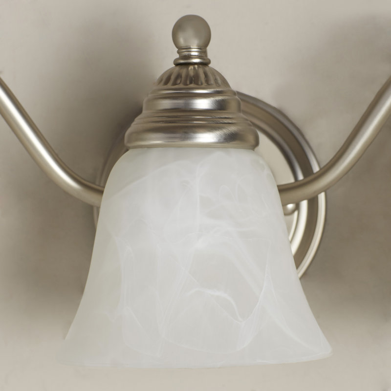 Moyer 3-Light 19 inch Wide Brushed Nickel Traditional Bathroom Vanity Lighting Fixture, White Alabaster Glass Shade, Dimmable, LED Compatible, Over the Mirror Mounted Steel Wall Sconce