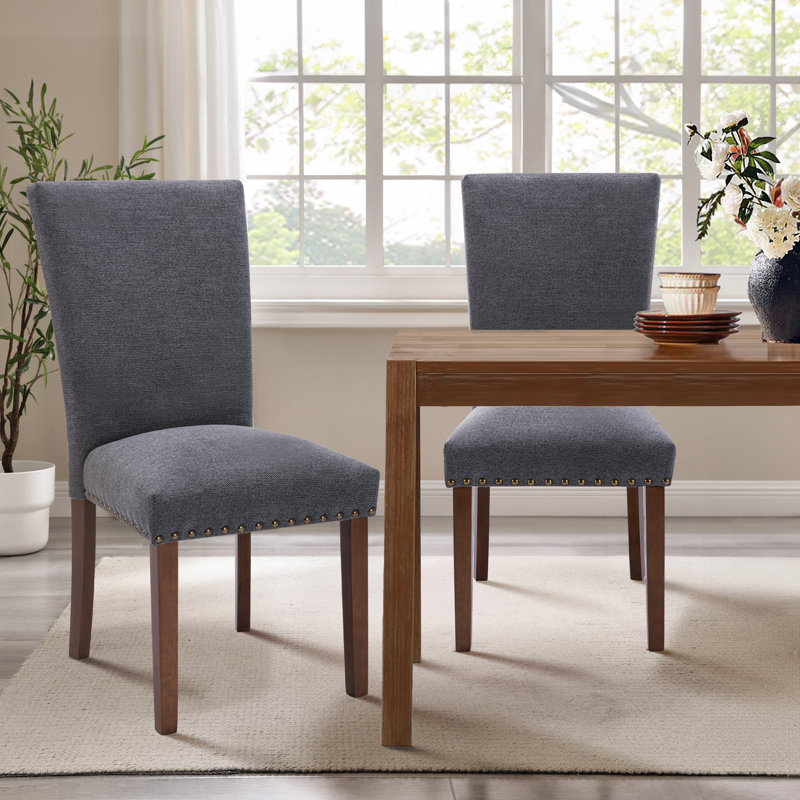 Upholstered Dining Side Chair with High Back and Nailhead Trim, Solid Wood Legs, Modern Parsons for Dining Room, Gray