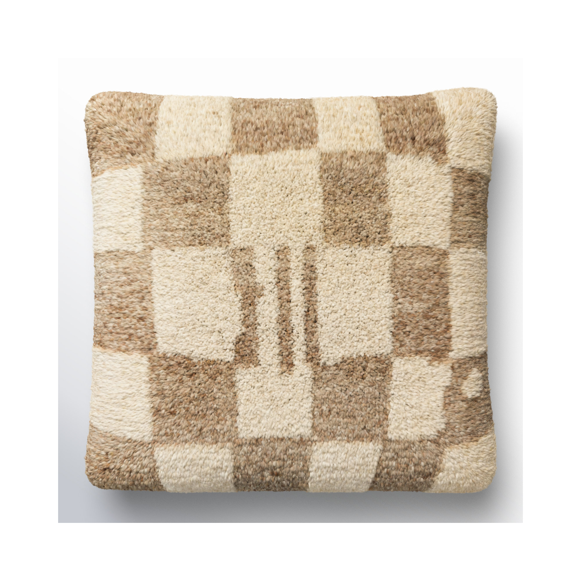 Raven Checkered Wool Throw Pillow, Ivory, 22" x 22", Down