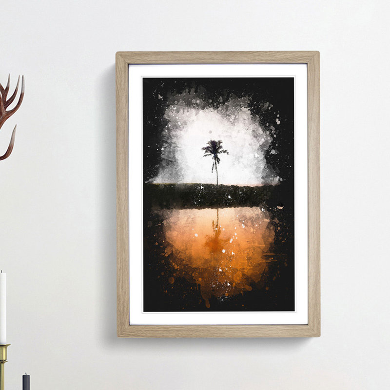 Reflection of a Palm Tree in Hawaii - Picture Frame Graphic Art Print, 45cm H x 33cm W x 2cm D, Oak Framed