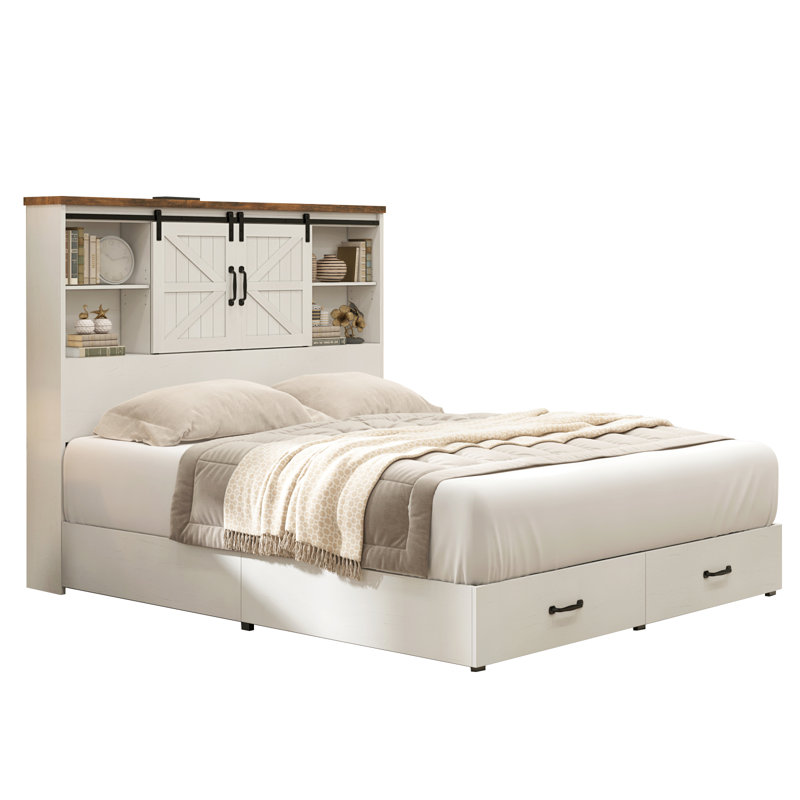 Structure de lit en bois Tryston Sherell, Grand, Blanc