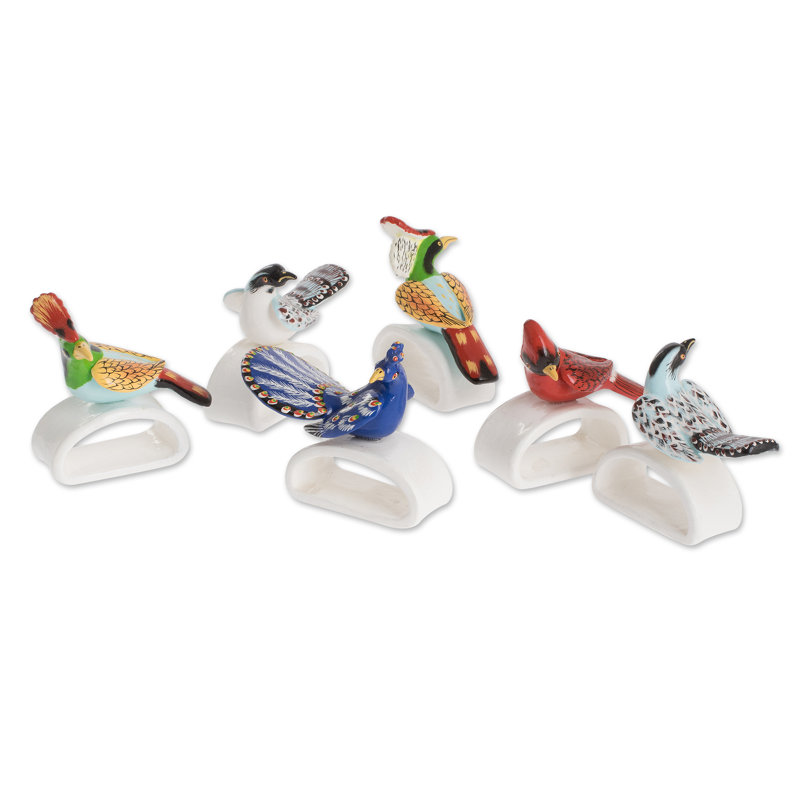 Rond de serviette en céramique fait à la main Avian World (ensemble de 6)