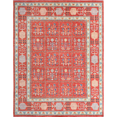 Clearance Hand Knotted Wool Floral Area Rug in Red