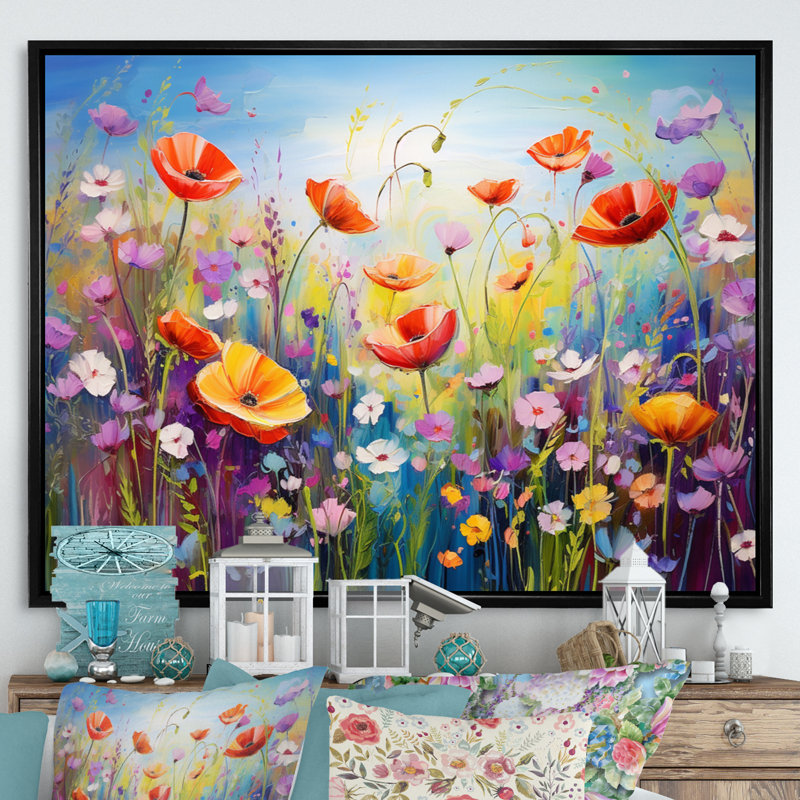 Fleurs sauvages - Rhapsodie florale - impressions encadrées, H 16 po x l 32 po x P 1 po, Cadre flottant noir