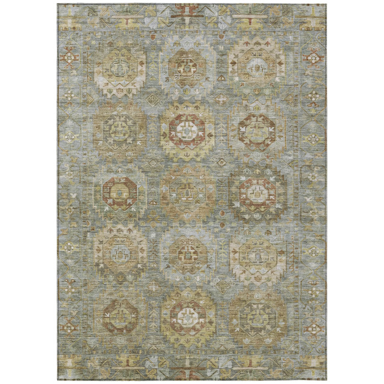 Machine Washable Indoor/Outdoor Xhevrie Sage Rug