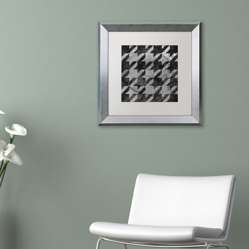 Jadaya 'Houndstooth VI' Framed Graphic Art, White, 16" H x 16" W, Silver Framed Canvas