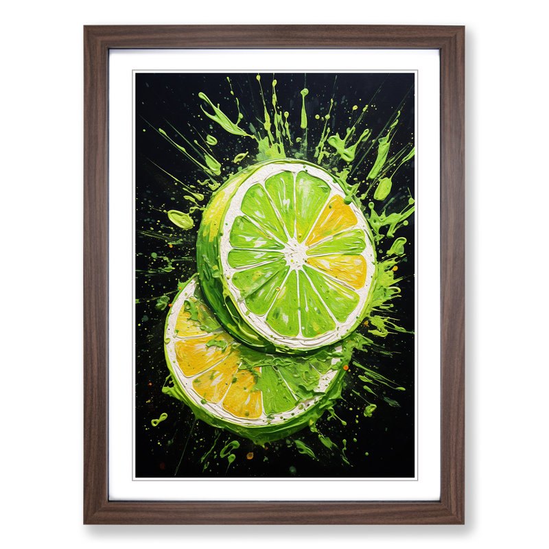 Sliced Lime Action - Single Picture Frame Print on Wood, 34cm H x 25cm W x 2cm D, Walnut 