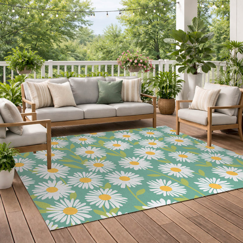 Tapis décoratif Sweet Daisy, Vert, Rectangulaire 8 pi x 10 pi