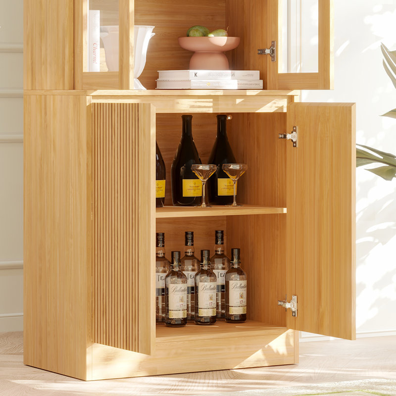 71" H X 94.5" W Bookcase Cabinet With Glass Doors & Large Storage Drawers(2A+2D)