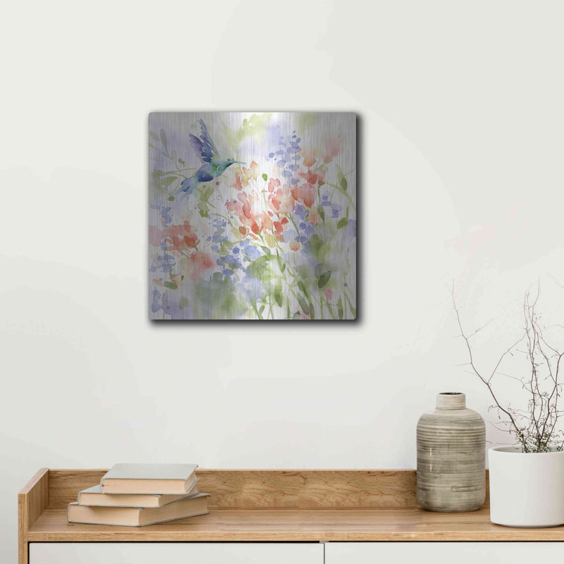 «Hummingbird Meadow» par Katrina Pete - peinture sans cadre, H 12 po x l 12 po x P 0,13 po