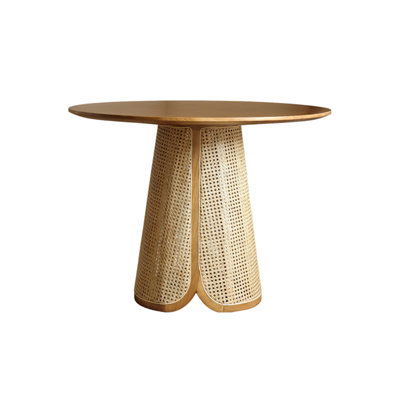 39.37"Modern Minimalist Solid Wood Round Dining Table with Rattan Detailing