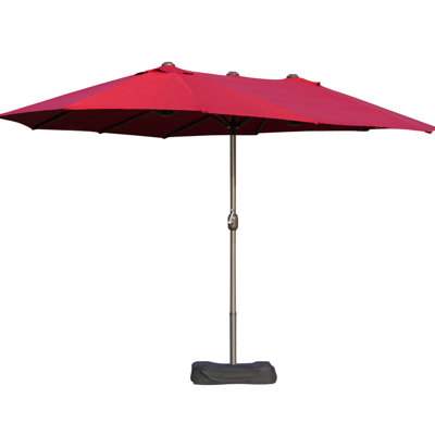 15' Outdoor Double Sided Patio Umbrella - Steel Rectangular Market Umbrella. Blocking Quality, Easy Control, Wine Red For Deck Pool Sun Block,