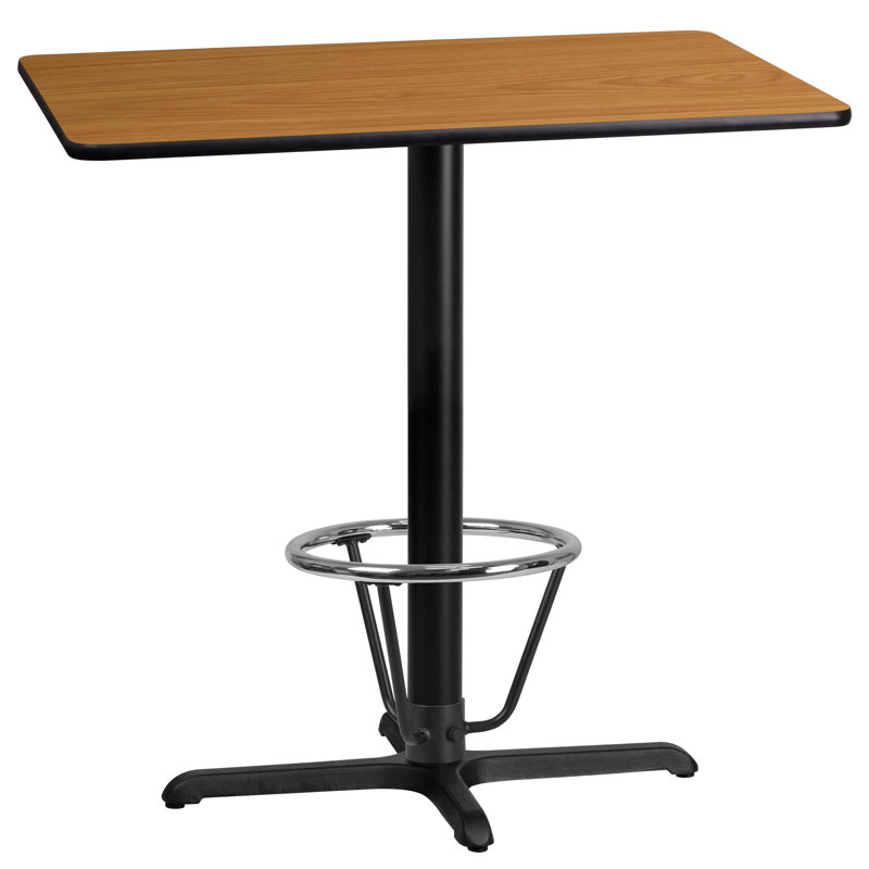 Basquez Rectangular Laminate Table Top with Bar Height Table Base and Foot Ring, 43.125" H x 24" W x 42" D, Natural