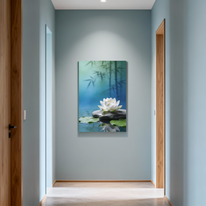 Abstract White Lotus On Stone With Bamboo Background