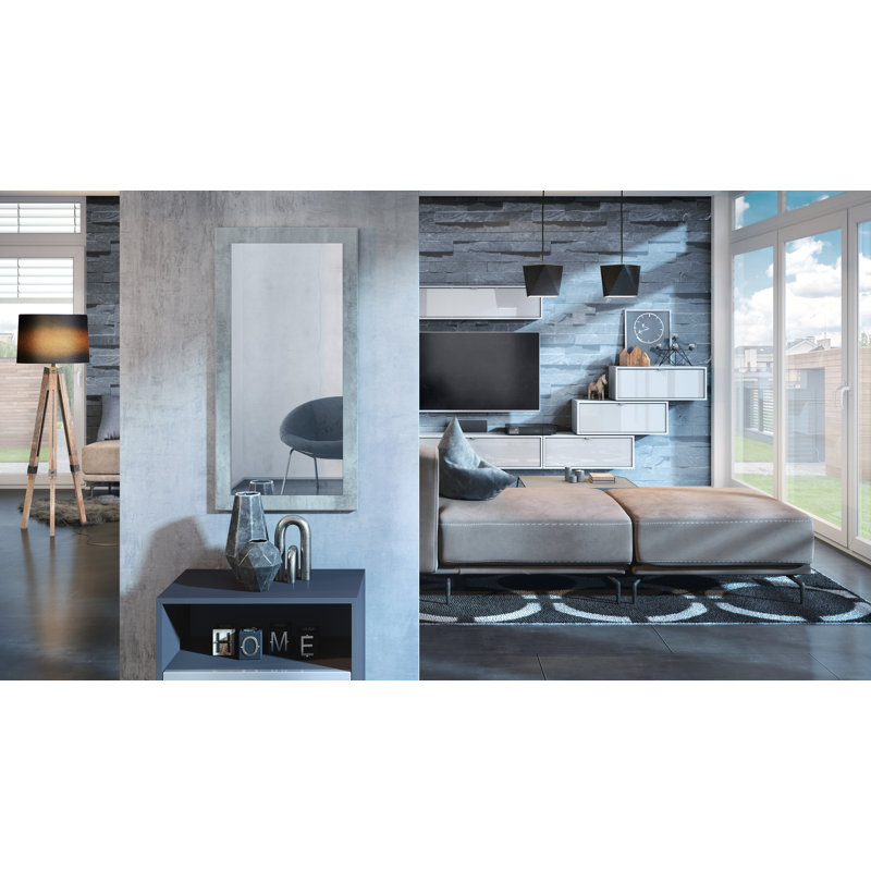 Comptche Engineered Wood Flat Wall Mirror, 89cm H x 45cm W, Oxide Concrete Effect