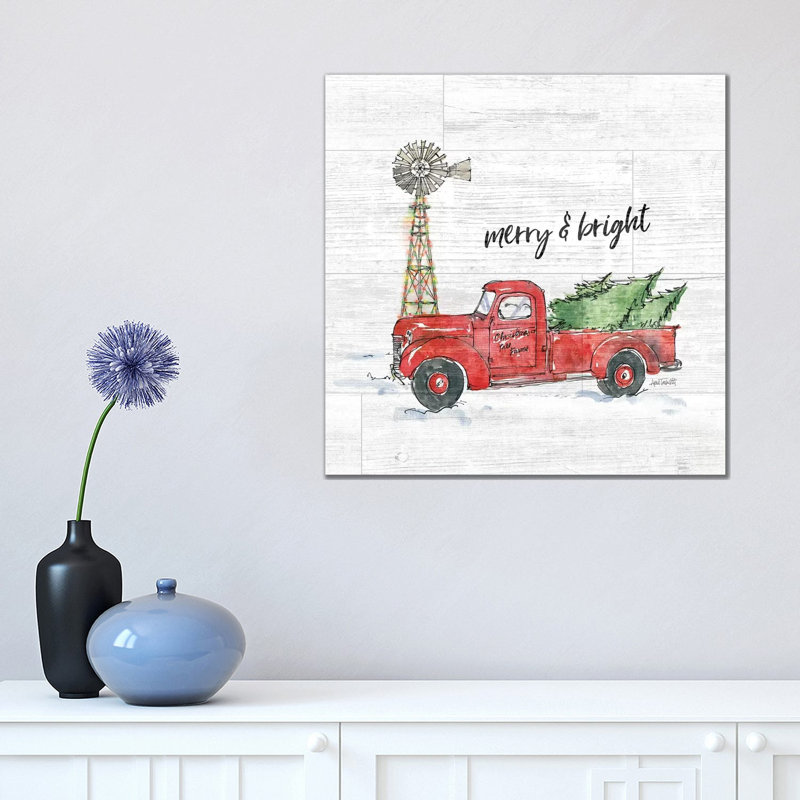 Country Christmas IV Merry and Bright Shiplap 1 Piece Wrapped Canvas Wall Art, 45.72 cm H x 45.72 cm W
