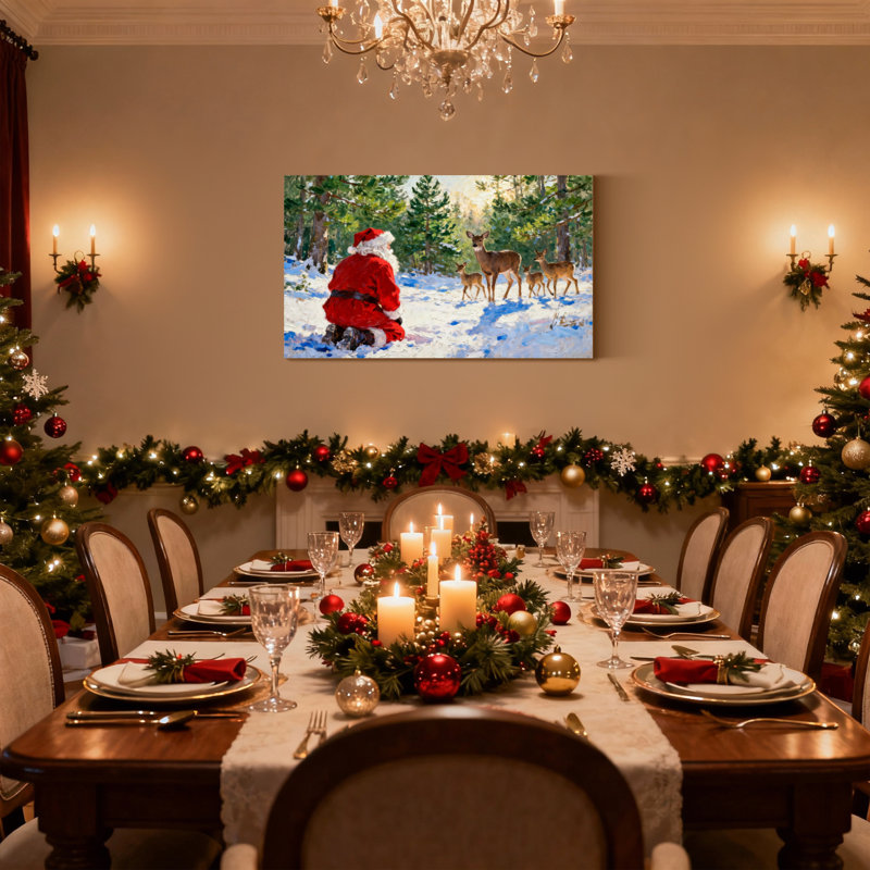 «Christmas Santa Obses Deer In Winter Forest», ensemble de 3 impressions sur toile, H 24 po x l 36 po