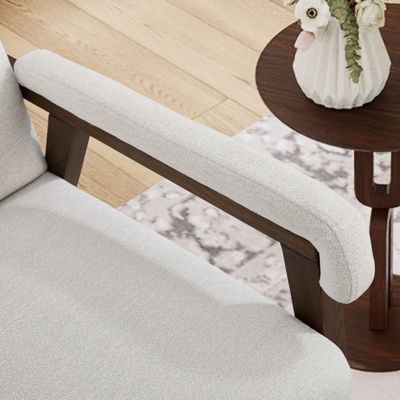 Fauteuil d'appoint rembourré en tissu de 28,35 po de largeur avec pieds en bois massif de qualité supérieure, Ivoire ivoire