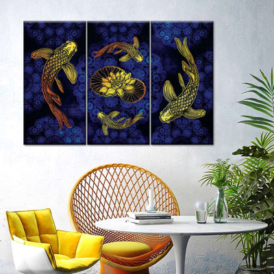 " Lotus And Golden Koi " 3 - Pieces