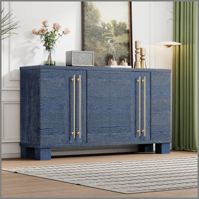 Sideboard Buffet Cabinet with Storage, Wood Sideboard with Adjustable Shelves and Gold Handles for Kitchen, Dining Room and Living Room (Antique Navy)