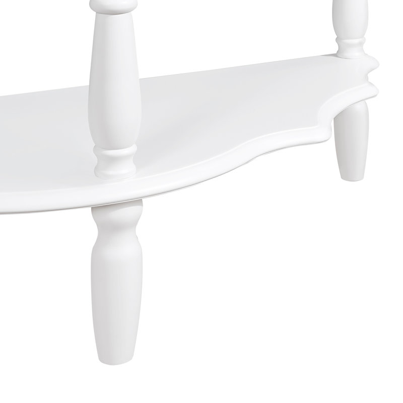 Console demi-lune circulaire rétro avec plateau et pieds en bois massif, Blanc laiteux