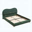 Grand lit plateforme tapissier avec tête de lit arrondie à coins arrondis, tissu en chenille, pieds en bois de chêne, aucun sommier requis, vert olive