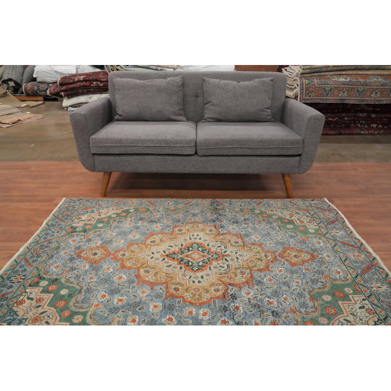 Tapis bleu médaillon traditionnel 5 x 6